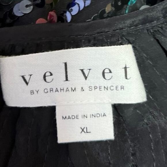 Velvet by Graham & Spencer Multicolor Sequin Metallic Short Sleeve Blouse Top XL - Picture 7 of 8